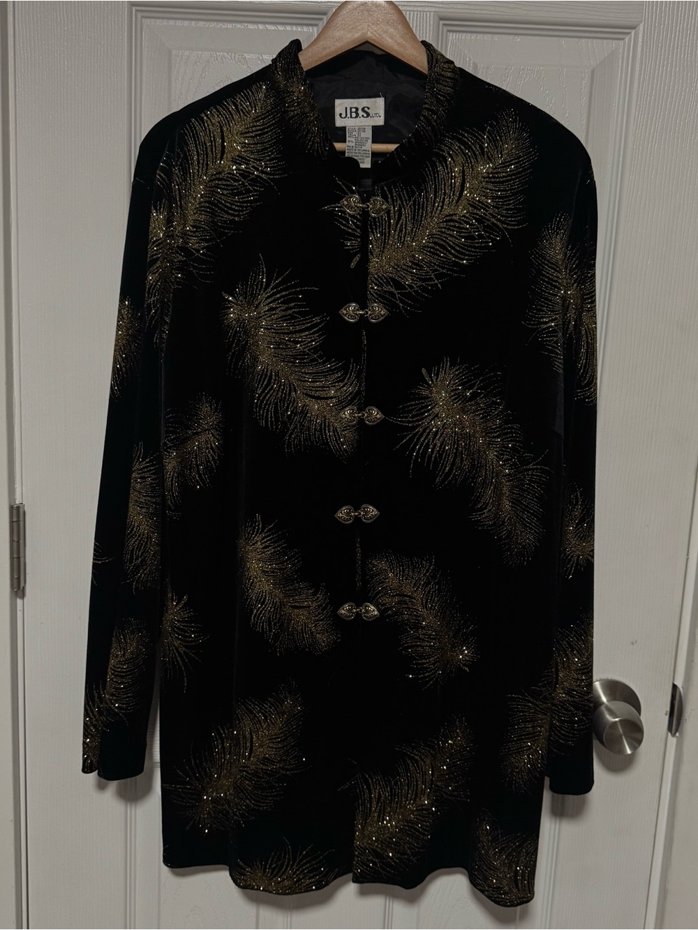 J.B.S. Black Velvet Jacket with Gold Feather Sparkle vintage 2X